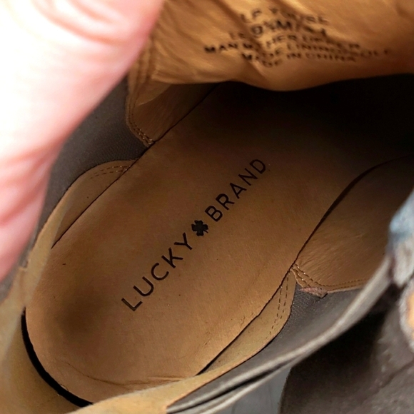 Lucky Brand LP Youse Brindle Tan Suede Cow Split Wedge Ankle Booties Boots - Picture 7 of 10